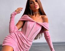 Оксамитова корсетна сукня міні, декорована стразами     Ручна робота  Оксамитова корсетна сукня міні, декорована стразами     Ручна робота  | PUSHKA SHOP