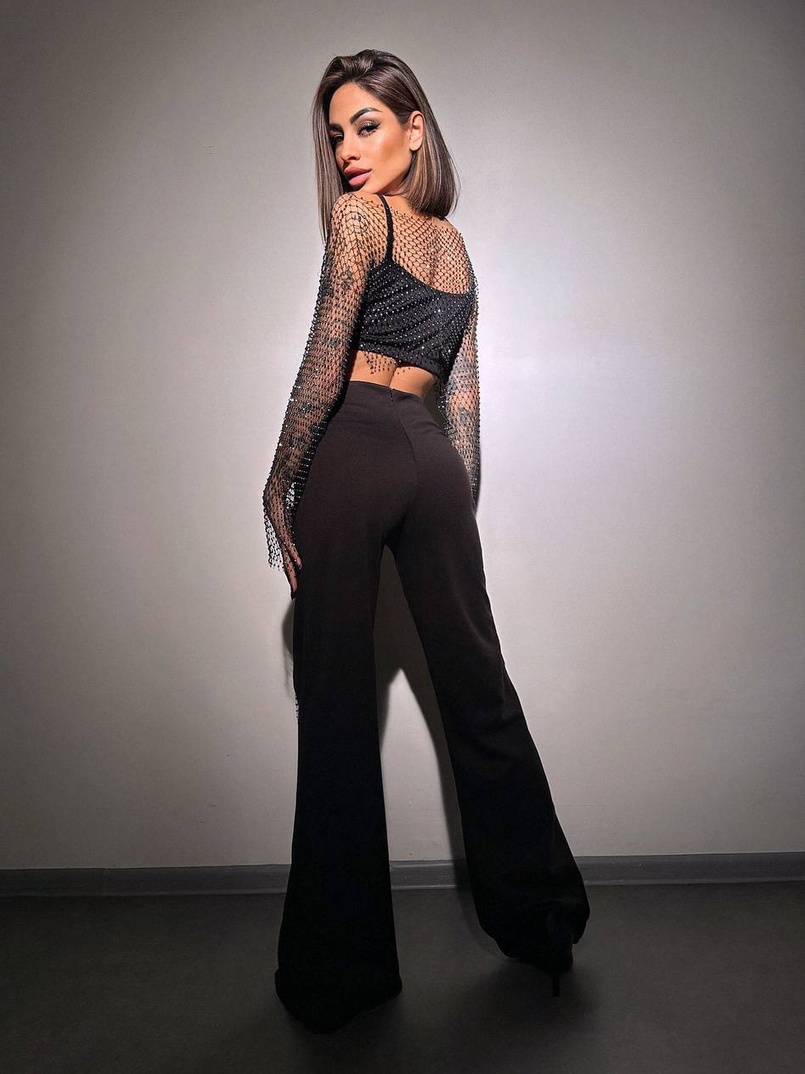 Комплект: топ + штани із сіткою зі стразами  Комплект: топ + штани із сіткою зі стразами  | PUSHKA SHOP