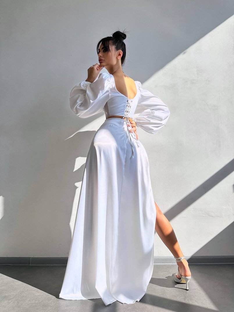 Комплект: корсет, декорований стразами   + спідниця максі з драпіруванням  Комплект: корсет, декорований стразами   + спідниця максі з драпіруванням  | PUSHKA SHOP