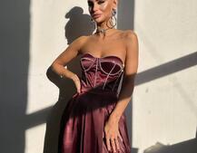 Комплект: корсет-бюстьє , декорований стразами  + спідниця максі з розрізом   | PUSHKA SHOP