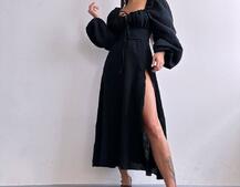 Муслінова сукня -міді з розрізом на ніжці  | PUSHKA SHOP