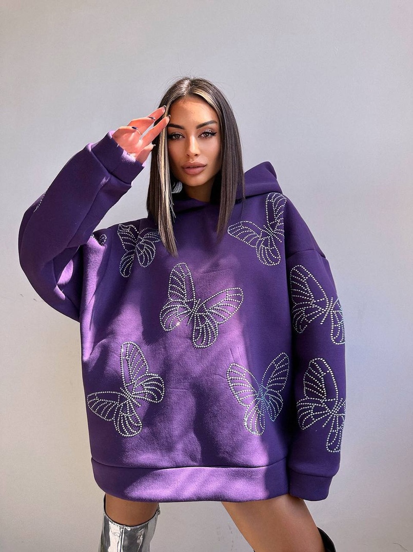 Трендове худі over size із сяючими стразами  | PUSHKA SHOP