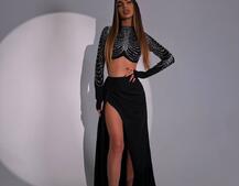 Комплект: топ декорований стразами + спідниця максі Комплект: топ декорований стразами + спідниця максі | PUSHKA SHOP