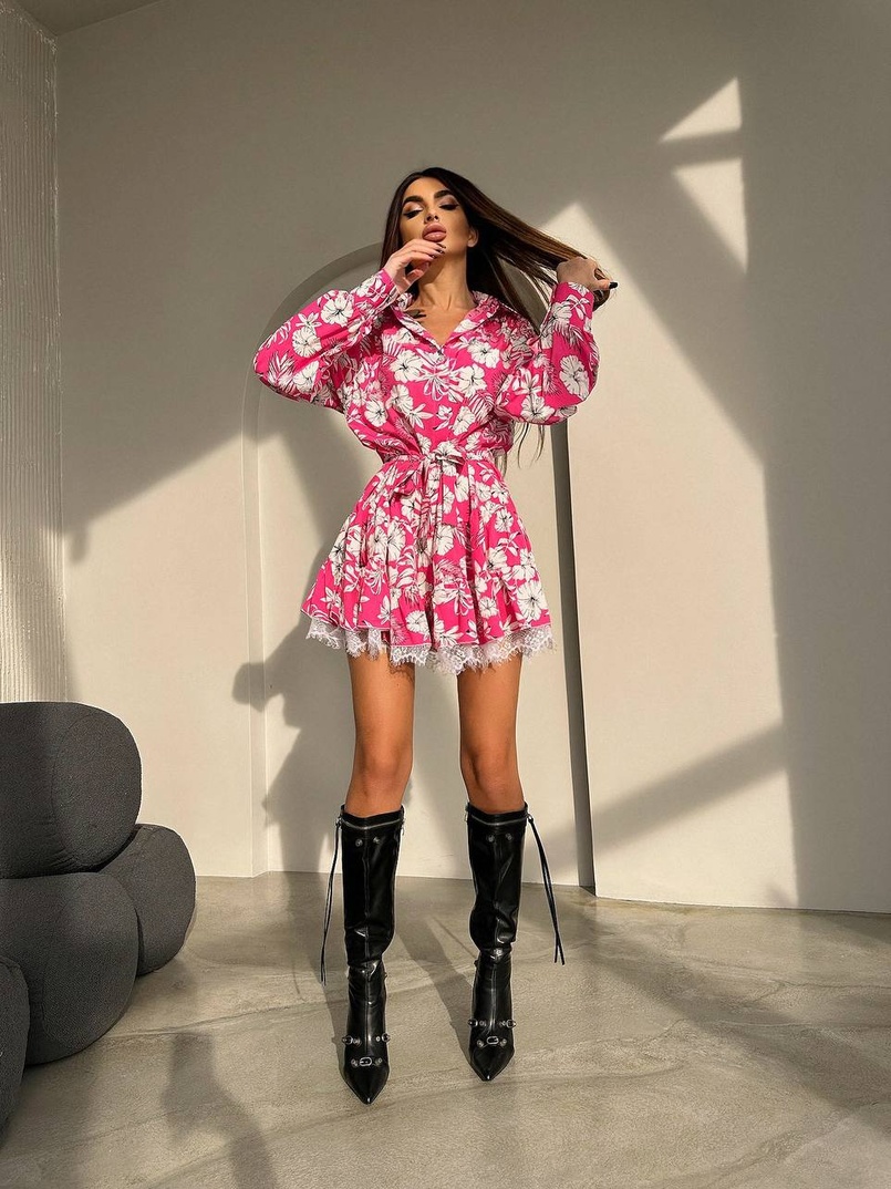 Сукня міні на гудзиках,декорована мереживом  Сукня міні на гудзиках,декорована мереживом  | PUSHKA SHOP