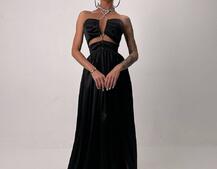 Атласна сукня максі із шнуром зі стразами  Атласна сукня максі із шнуром зі стразами  | PUSHKA SHOP