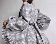 Сукня з подвійною спідницею та обʼємними рукавами у клітинку  Сукня з подвійною спідницею та обʼємними рукавами у клітинку  | PUSHKA SHOP