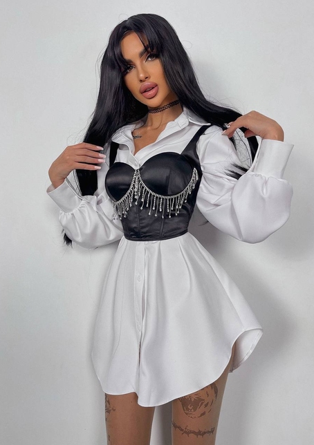 Приталена сорочка + корсет декорований бахромою зі страз Ручна робота | PUSHKA SHOP