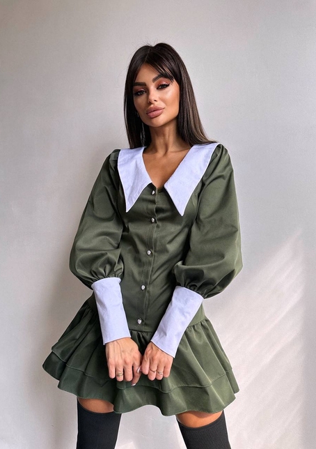 Котонова сукня з рюшами на гудзиках зі шнурівкою на спинці | PUSHKA SHOP