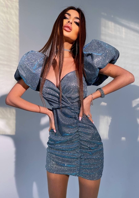 Блестящее платье с объемными рукавами  Блестящее платье с объемными рукавами  | PUSHKA SHOP