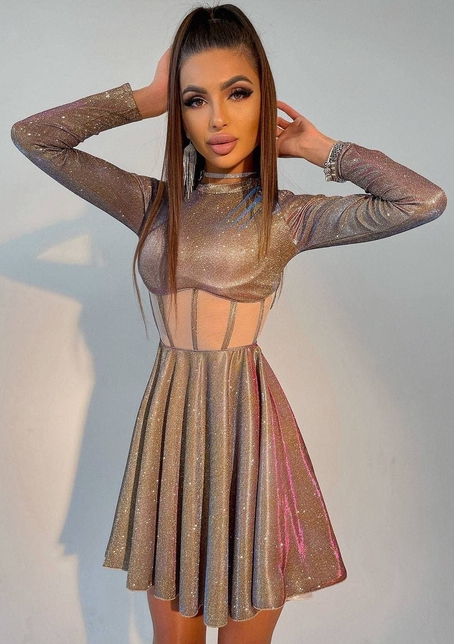 Приталена блискуча сукня з корсетною вставкою та пишною спідницею-сонцем Приталена блискуча сукня з корсетною вставкою та пишною спідницею-сонцем | PUSHKA SHOP