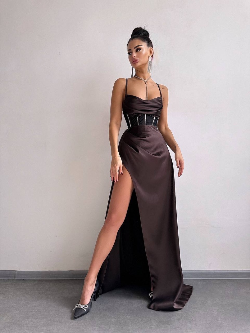 Комплект: корсет, декорований стразами + спідниця максі з драпіруванням  Комплект: корсет, декорований стразами + спідниця максі з драпіруванням  | PUSHKA SHOP