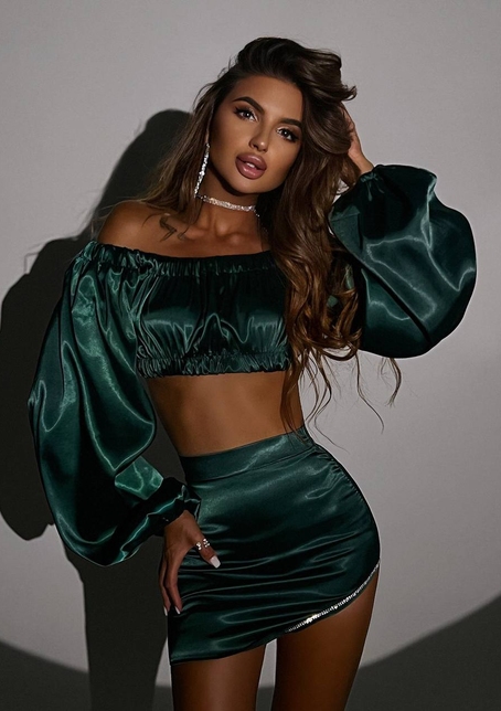 Атласний комплект, декорований стразами Ручна робота, прикраса пришита  | PUSHKA SHOP