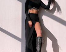 Комплект: спідниця з розрізом + топ, декорований бахромой зі страз | PUSHKA SHOP