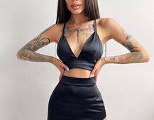 Комплект: топ с чашечками + юбка, декорированным бахромой из страз  | PUSHKA SHOP