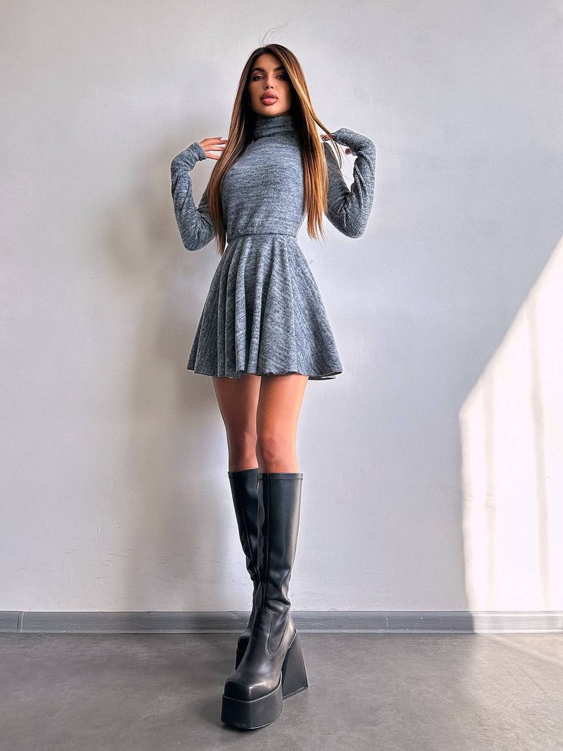 Трикотажна сукня міні із спідницею сонцем     | PUSHKA SHOP