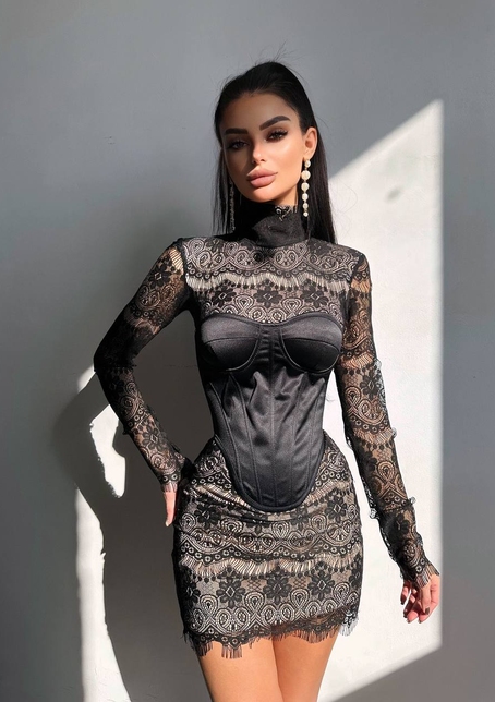 Комплект: мереживна сукня міні + корсет  Комплект: мереживна сукня міні + корсет  | PUSHKA SHOP