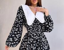 Сукня з коміром та об'ємними рукавами з широким поясом | PUSHKA SHOP