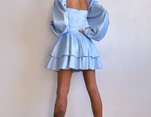 Атласна корсетна сукня бюстьє з пишною подвійною спідницею та об‘ємними рукавами | PUSHKA SHOP