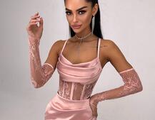 Комплект: корсет, декорований мереживом   + рукавички+ спідниця міні з драпіруванням   Комплект: корсет, декорований мереживом   + рукавички+ спідниця міні з драпіруванням   | PUSHKA SHOP