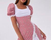 Сукня з квітковим принтом декорована мереживом  Сукня з квітковим принтом декорована мереживом  | PUSHKA SHOP