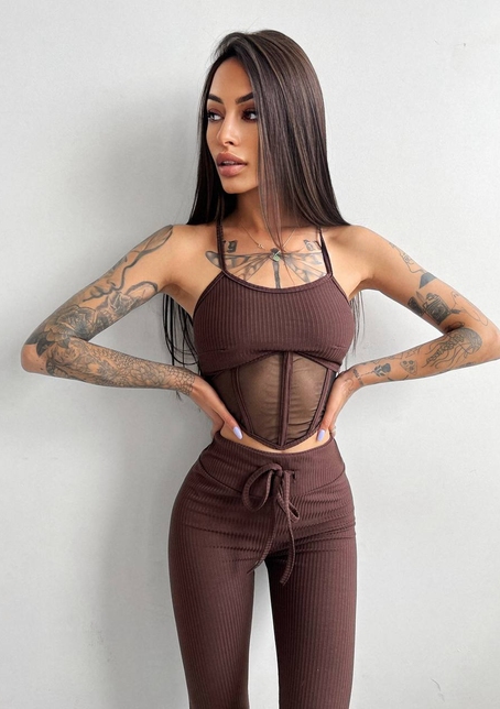 Трикотажный комплект: корсетный топ на косточках + леггинсы | PUSHKA SHOP