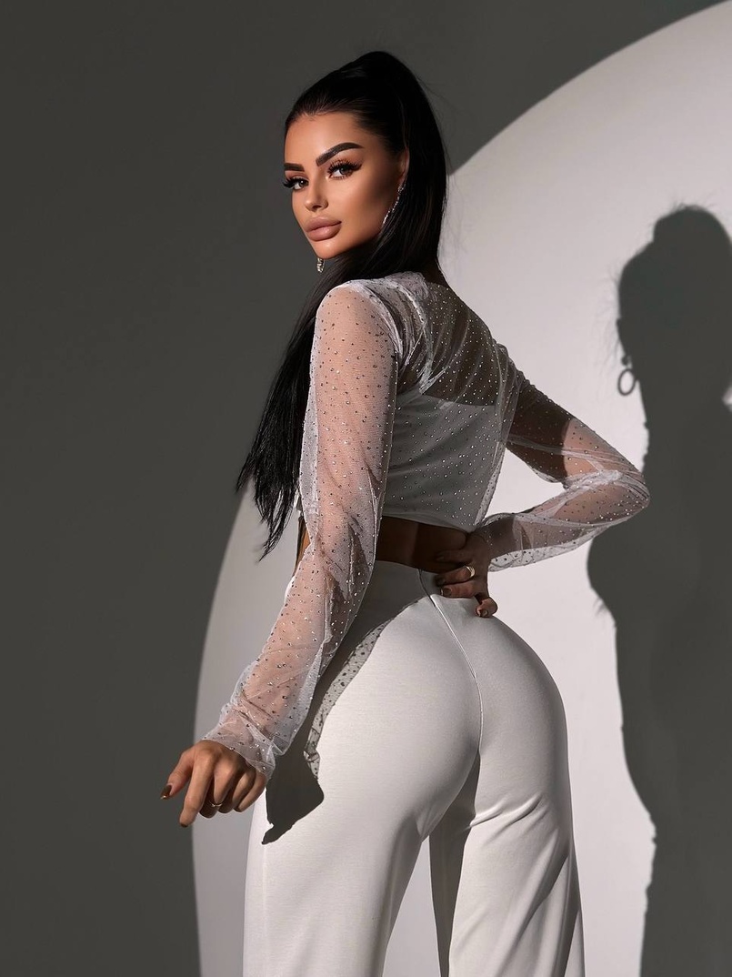 Комплект: топ + штани із сіткою зі стразами  Комплект: топ + штани із сіткою зі стразами  | PUSHKA SHOP