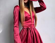 Атласна корсетна сукня  з пишною спідницею та зав‘язками на талії | PUSHKA SHOP