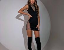 Сукня міні декорована сіткою із стразами з рукавами або без Сукня міні декорована сіткою із стразами з рукавами або без | PUSHKA SHOP