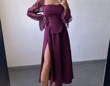 Сукня міді з корсетом декорована мереживом  | PUSHKA SHOP