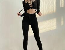 Трикотажный комплект: топ со шнуровкой + леггинсы  Трикотажный комплект: топ со шнуровкой + леггинсы  | PUSHKA SHOP