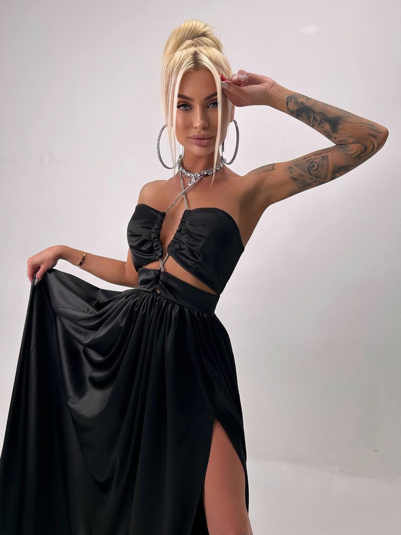 Атласна сукня максі із шнуром зі стразами  Атласна сукня максі із шнуром зі стразами  | PUSHKA SHOP