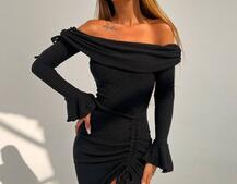 Трикотажна сукня міді з хомутом   | PUSHKA SHOP