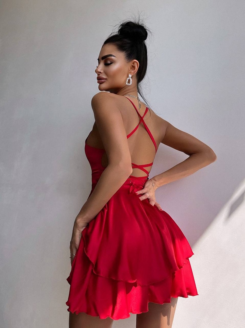 Шовкова сукня  з пишною спідницею та шнурівкою   | PUSHKA SHOP