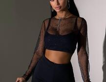 Комплект: топ + штани із сіткою зі стразами  Комплект: топ + штани із сіткою зі стразами  | PUSHKA SHOP