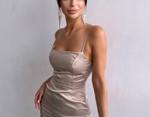 Атласна сукня декорована бахромою зі страз  Атласна сукня декорована бахромою зі страз  | PUSHKA SHOP