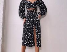 Комплект: топ із зав'язками на талії + спідниця міді з розрізом Комплект: топ із зав'язками на талії + спідниця міді з розрізом | PUSHKA SHOP