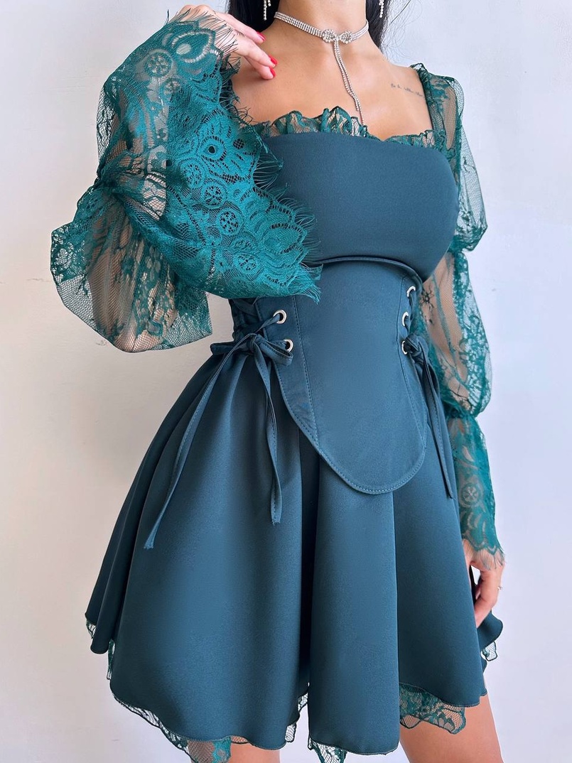 Сукня з корсетом декорована мереживом  Сукня з корсетом декорована мереживом  | PUSHKA SHOP