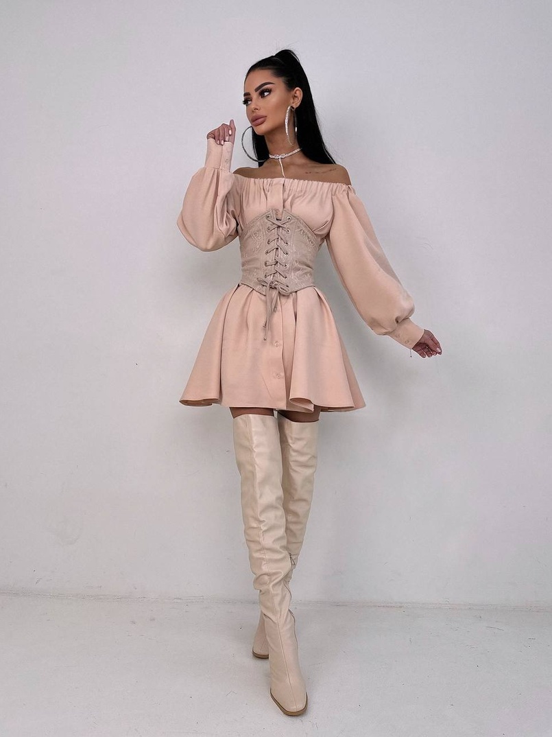 Приталена сорочка на плічках+  мереживний корсет Приталена сорочка на плічках+  мереживний корсет | PUSHKA SHOP