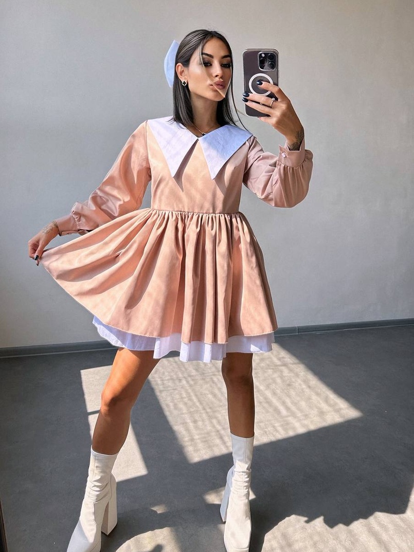 Котонова сукня з комірцем + бант  Котонова сукня з комірцем + бант  | PUSHKA SHOP