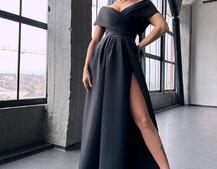 Сукня максі  з відкритими плечима та розрізом на спідниці | PUSHKA SHOP