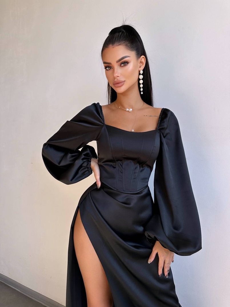 Атласний комплект: корсет + спідниця  максі з драпіруванням | PUSHKA SHOP