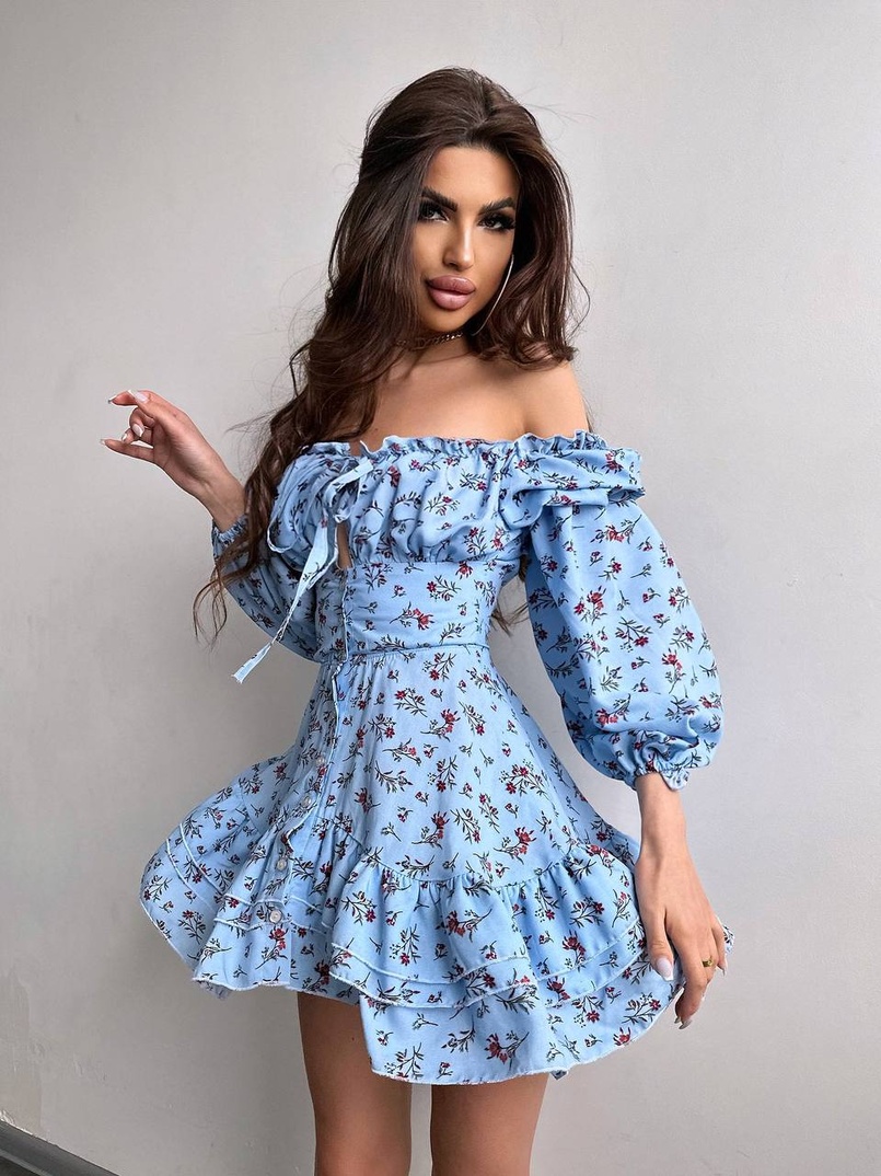 Сукня з квітковим принтом з воланами на ґудзиках  Сукня з квітковим принтом з воланами на ґудзиках  | PUSHKA SHOP