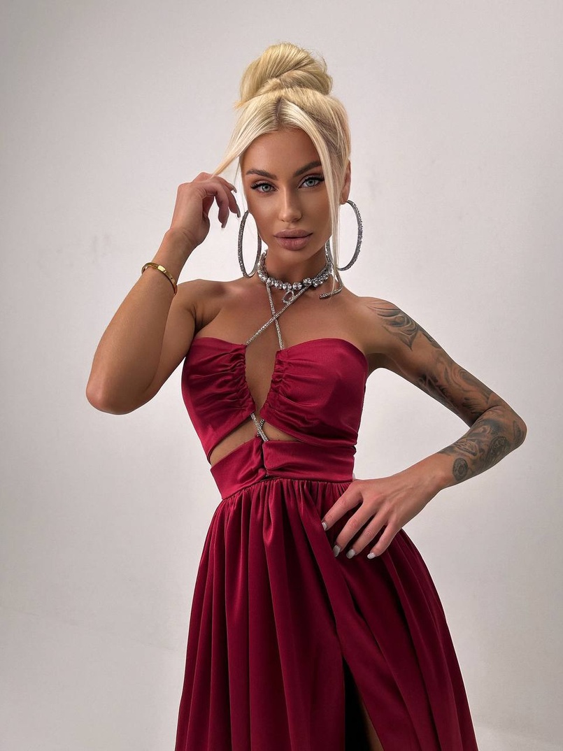 Атласна сукня максі із шнуром зі стразами  | PUSHKA SHOP