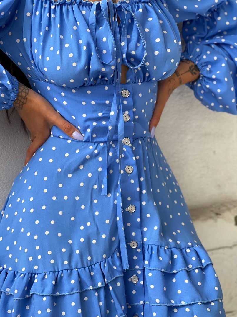Сукня в горошок на ґудзиках з воланами  | PUSHKA SHOP