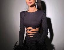 Комплект: топ із зав‘язками на талію + спідниця з драпіруванням Декор з натурального пір‘я | PUSHKA SHOP