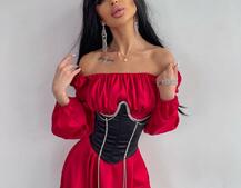 Приталена сукня з шовку  + корсет декорований стразами  Ручна робота  Приталена сукня з шовку  + корсет декорований стразами  Ручна робота  | PUSHKA SHOP