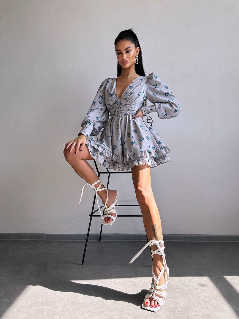 Сукня міні з пишною спідницею та драпіруванням на талії Сукня міні з пишною спідницею та драпіруванням на талії | PUSHKA SHOP