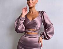 Атласний комплект, декорований бахромою зі страз Атласний комплект, декорований бахромою зі страз | PUSHKA SHOP