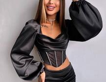 Комплект: корсет, декорований стразами   + спідниця міні з драпіруванням  Комплект: корсет, декорований стразами   + спідниця міні з драпіруванням  | PUSHKA SHOP