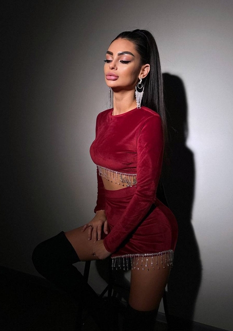 Оксамитовий комплект, декорований бахромою зі страз | PUSHKA SHOP